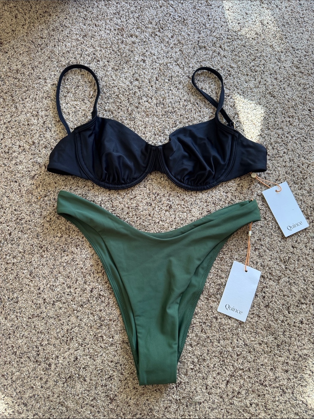 Quince Black Underwire Bikini Top & Palm Green High-Cut Bottoms